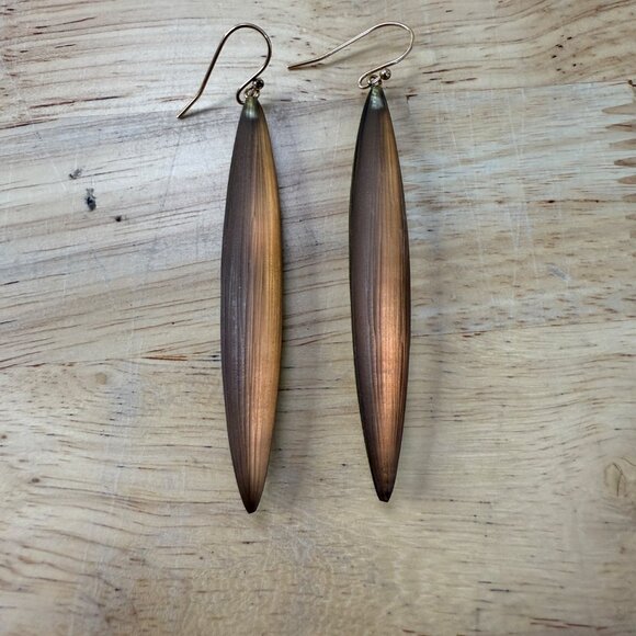 Long Gold-Tone Lucite Dangle Earrings With Fishhook Backs - Picture 9 of 10